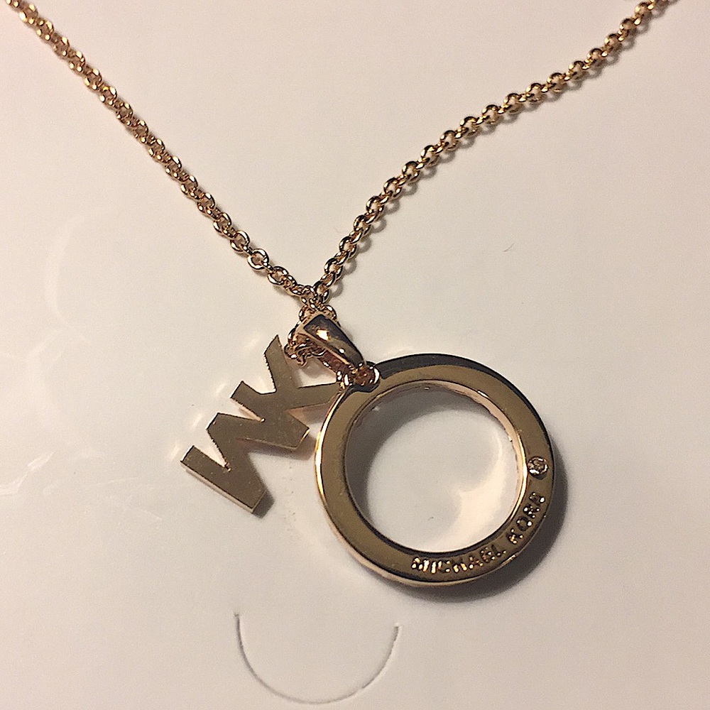 MICHAEL KORS - ROSE GOLD MK LOGO PENDANT NECKLACE - Picture 8 of 12
